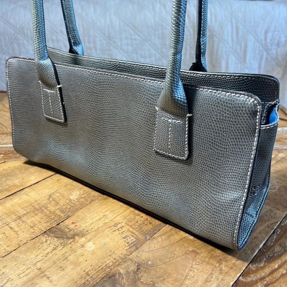 Tommy Hilfiger Silver Gray Faux Lizard Leather Shoulder Bag Purse Handbag - Picture 1 of 7